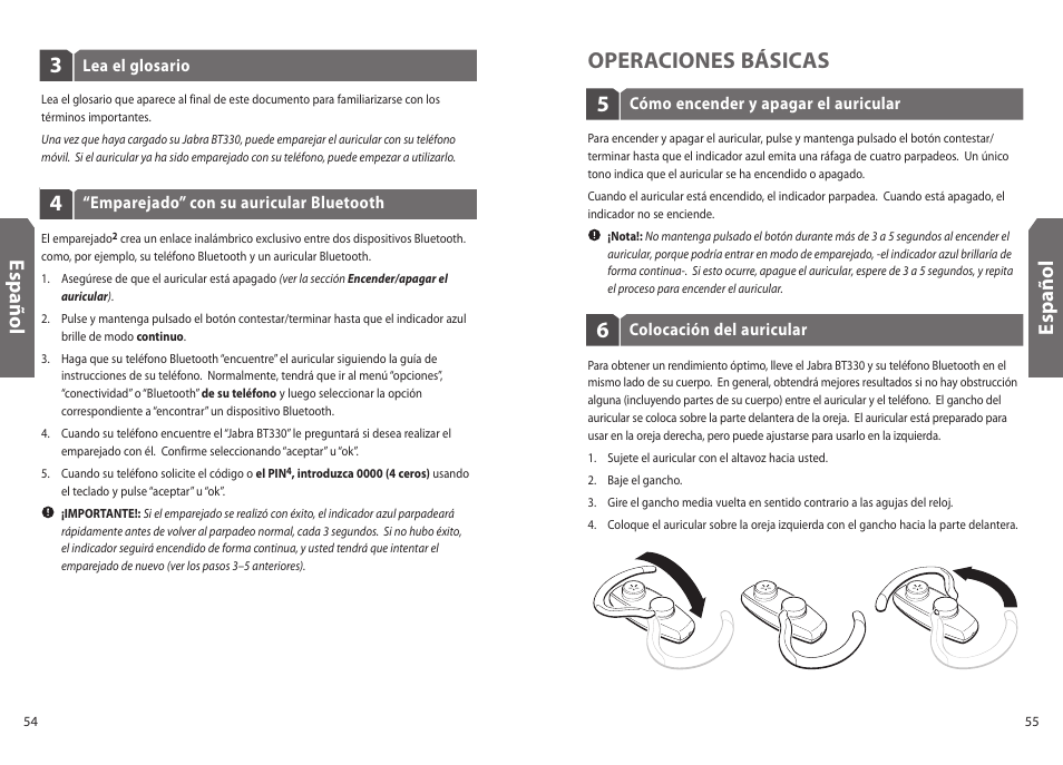 5operaciones básicas, Es p añ o l | Jabra BT330 User Manual | Page 29 / 64