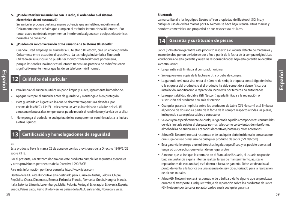 Es p añ o l | Jabra BT330 User Manual | Page 31 / 64