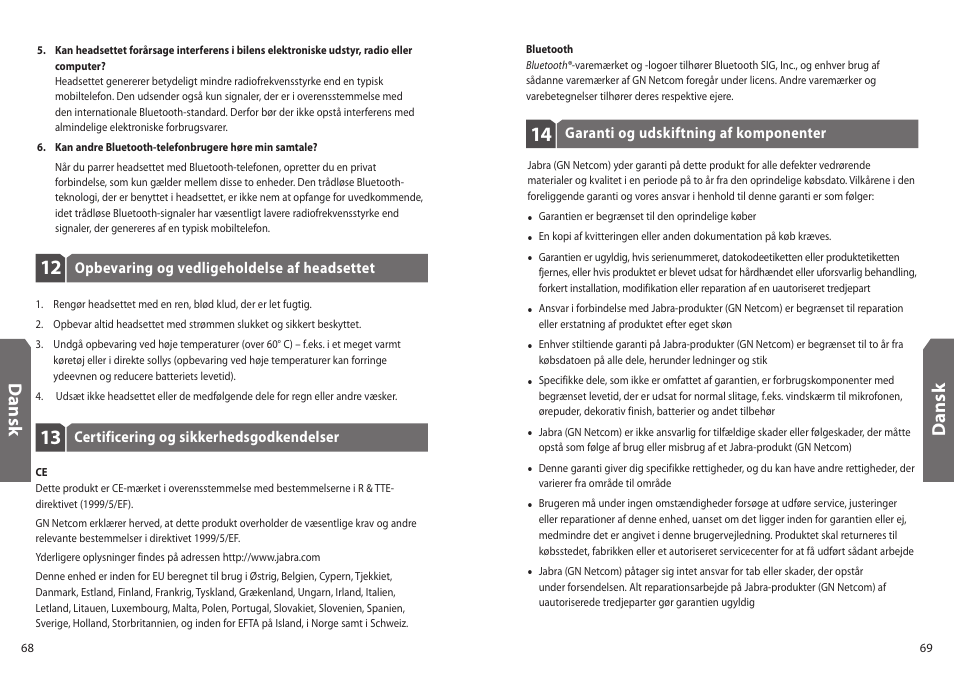 Dan sk | Jabra BT330 User Manual | Page 36 / 64