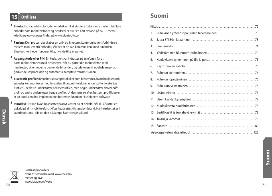 Suomi, Dan sk, Su o m i | Jabra BT330 User Manual | Page 37 / 64