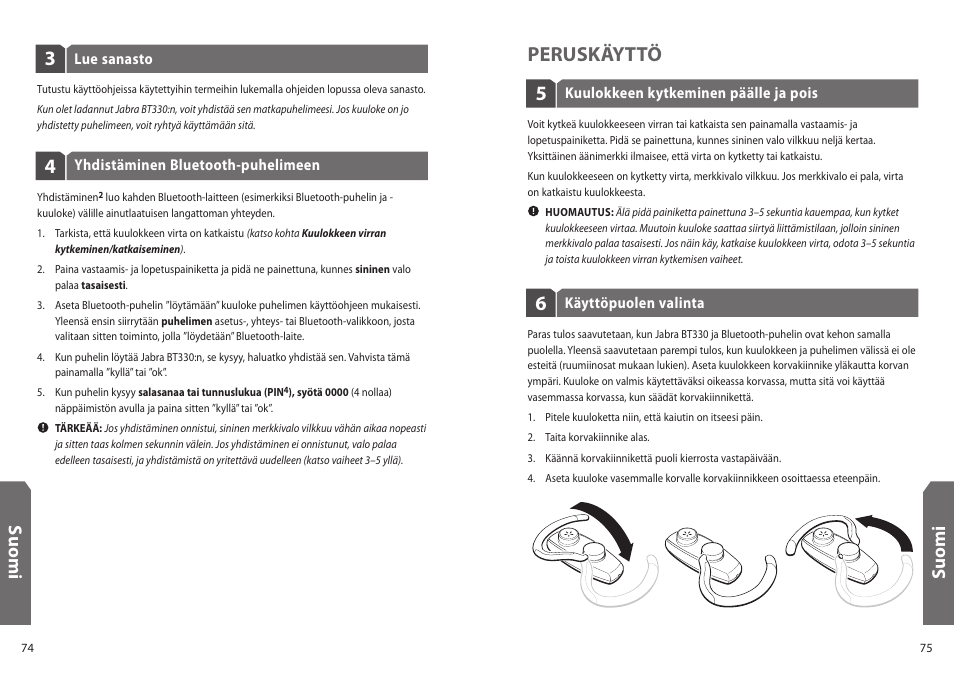 5peruskäyttö, Su o m i | Jabra BT330 User Manual | Page 39 / 64