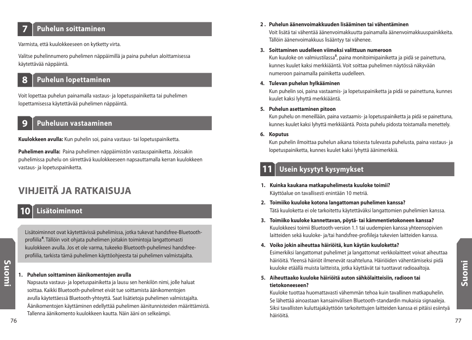 10 vihjeitä ja ratkaisuja, Su o m i | Jabra BT330 User Manual | Page 40 / 64