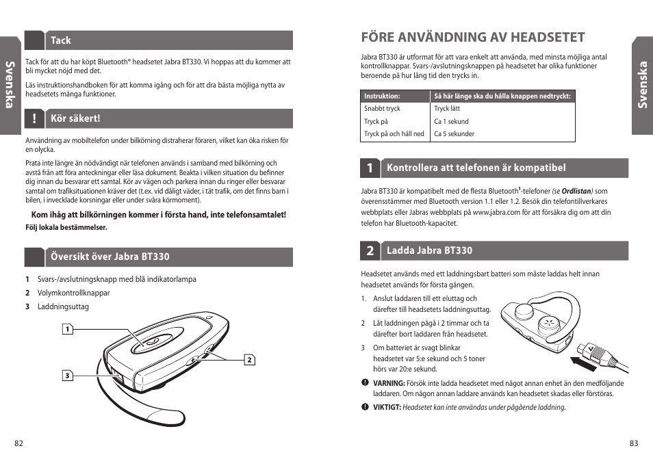 Före användning av headsetet, Sv en sk a | Jabra BT330 User Manual | Page 43 / 64