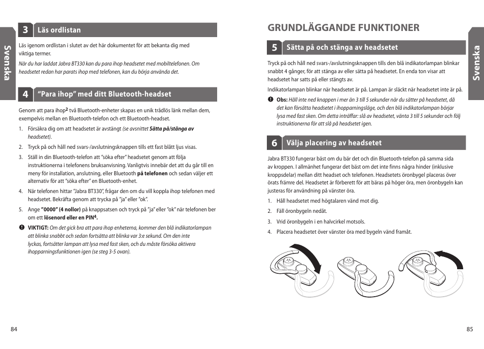 5grundläggande funktioner, Sv en sk a | Jabra BT330 User Manual | Page 44 / 64