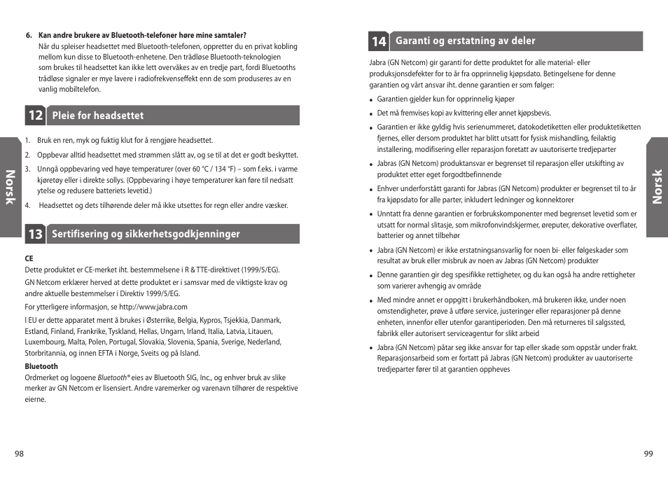 No rs k | Jabra BT330 User Manual | Page 51 / 64