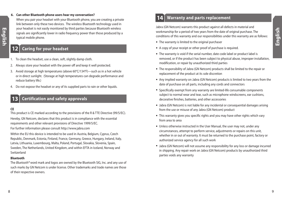 En g lis h en g lis h | Jabra BT330 User Manual | Page 6 / 64