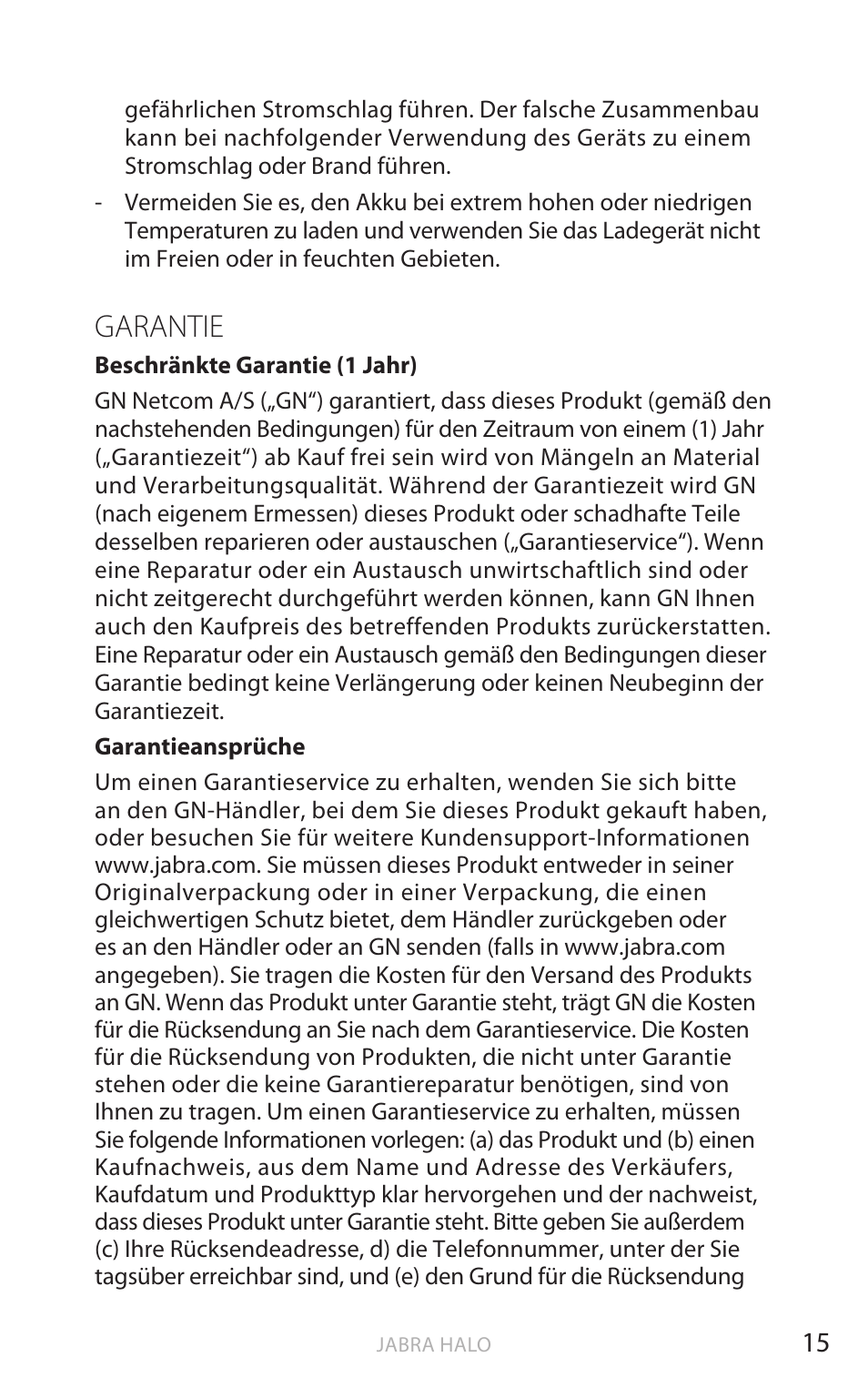 Englisch, Garantie | Jabra HALO BT650s User Manual | Page 121 / 518