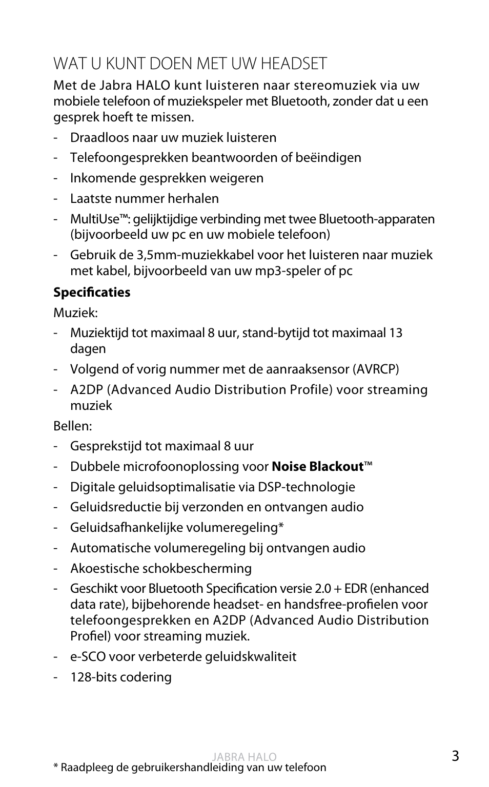 English, Wat u kunt doen met uw headset | Jabra HALO BT650s User Manual | Page 164 / 518