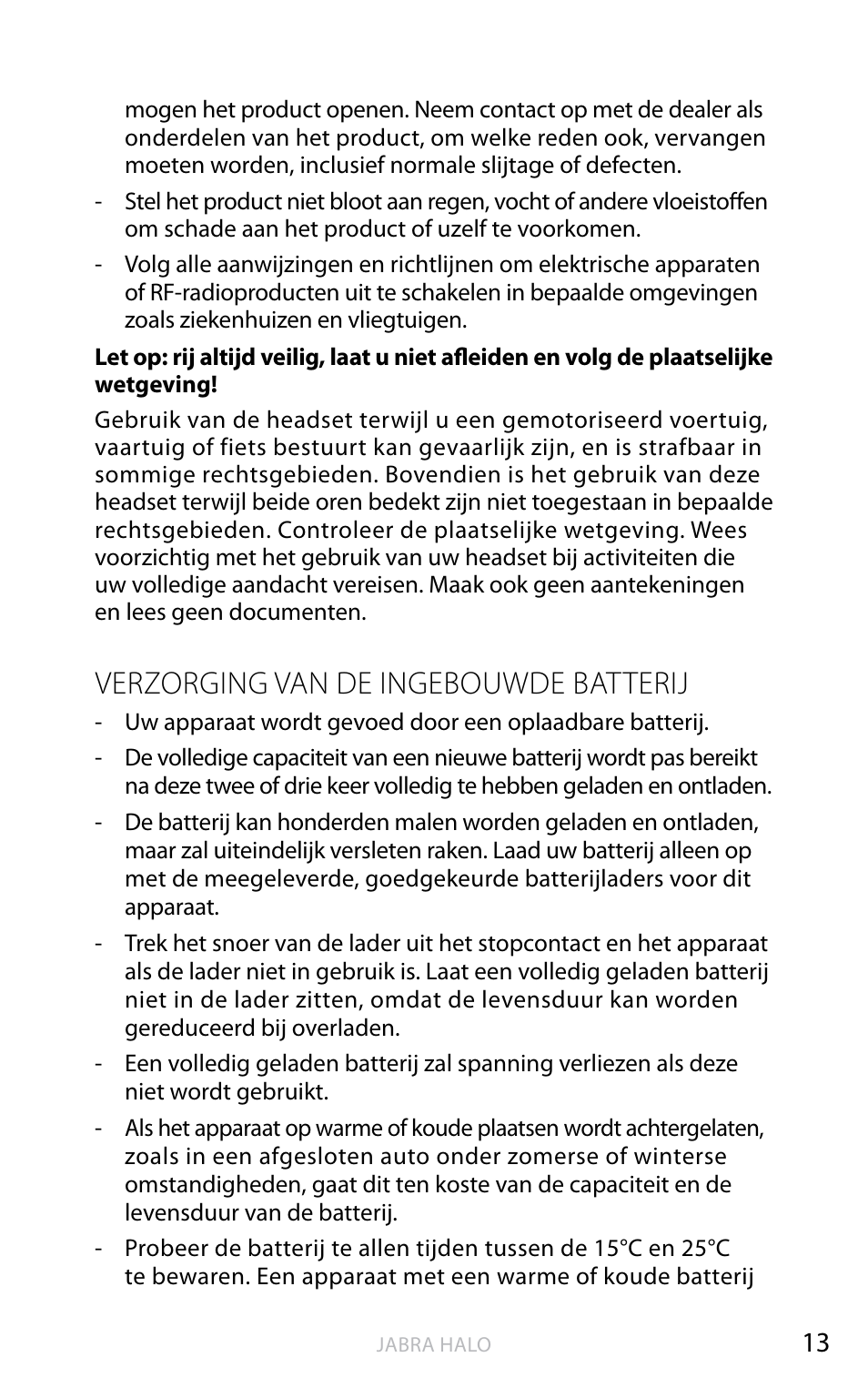 English, Verzorging van de ingebouwde batterij | Jabra HALO BT650s User Manual | Page 174 / 518