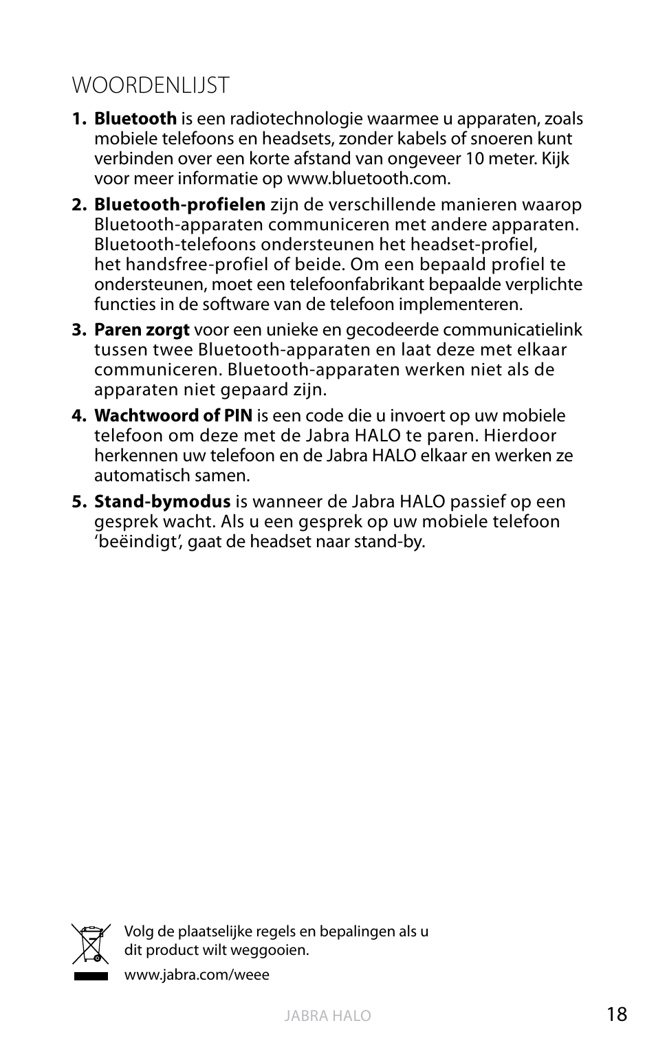 English, Woordenlijst | Jabra HALO BT650s User Manual | Page 179 / 518