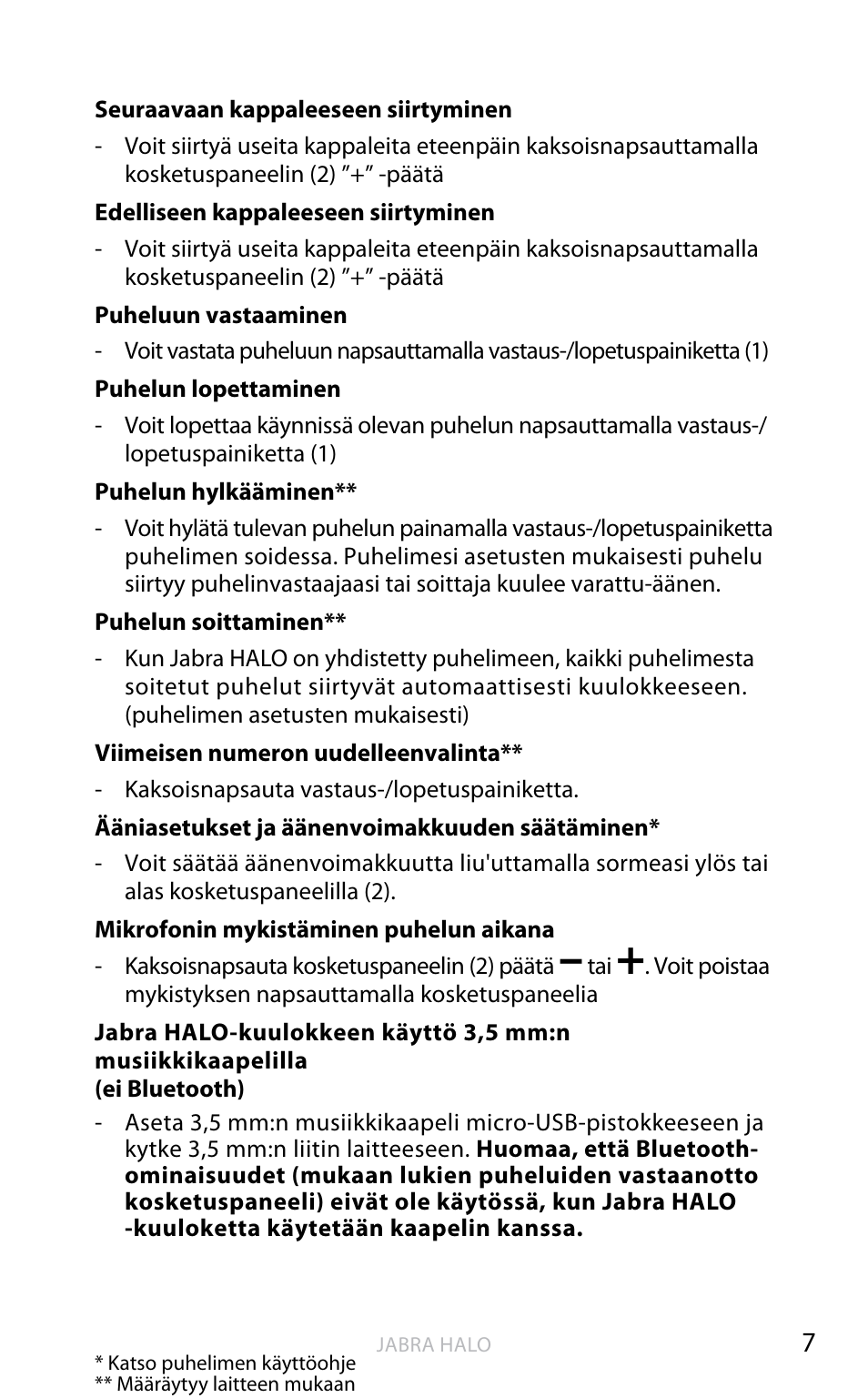 Suomi | Jabra HALO BT650s User Manual | Page 186 / 518