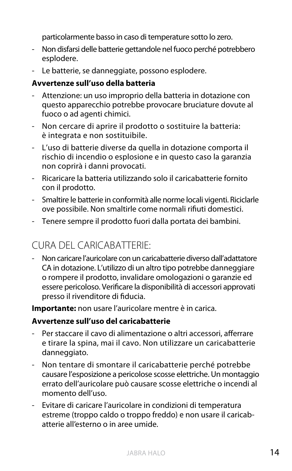 English, Cura del caricabatterie | Jabra HALO BT650s User Manual | Page 225 / 518