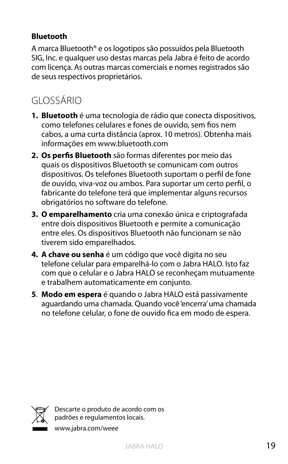 Inglês, Glossário | Jabra HALO BT650s User Manual | Page 248 / 518