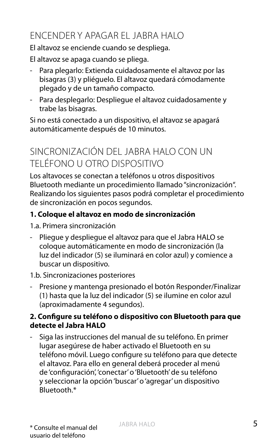 English, Encender y apagar el jabra halo | Jabra HALO BT650s User Manual | Page 270 / 518