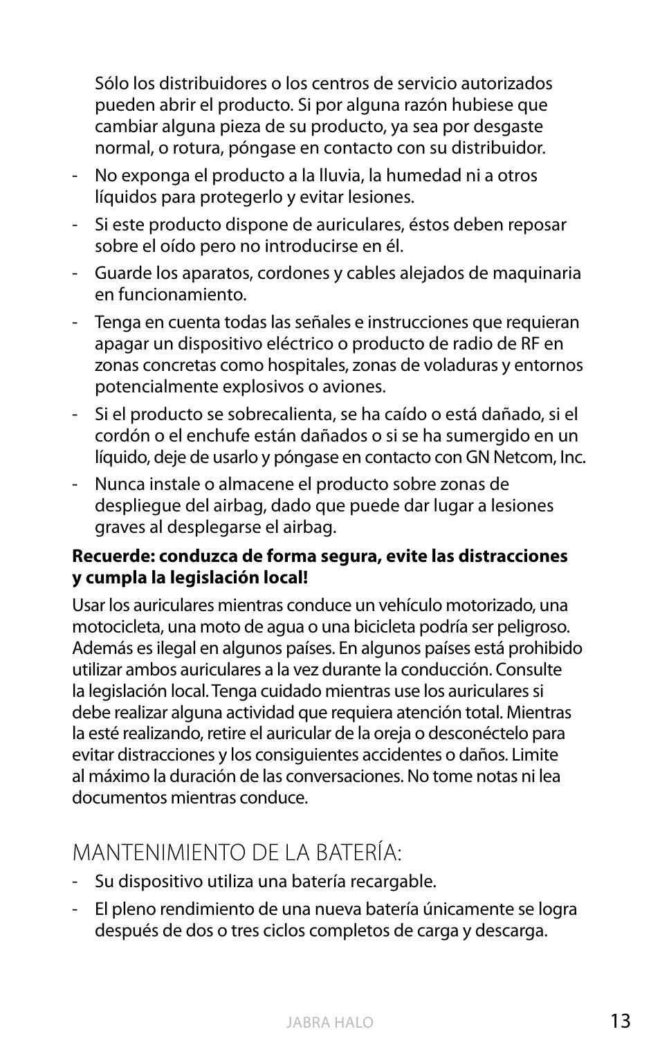 English, Mantenimiento de la batería | Jabra HALO BT650s User Manual | Page 278 / 518