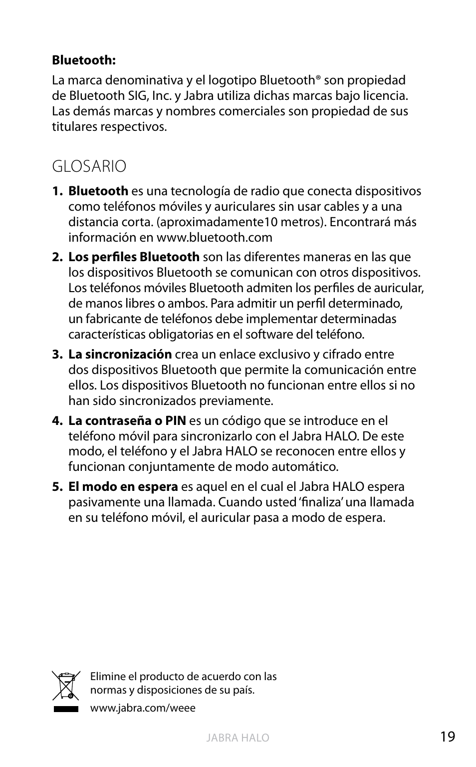 English, Glosario | Jabra HALO BT650s User Manual | Page 284 / 518