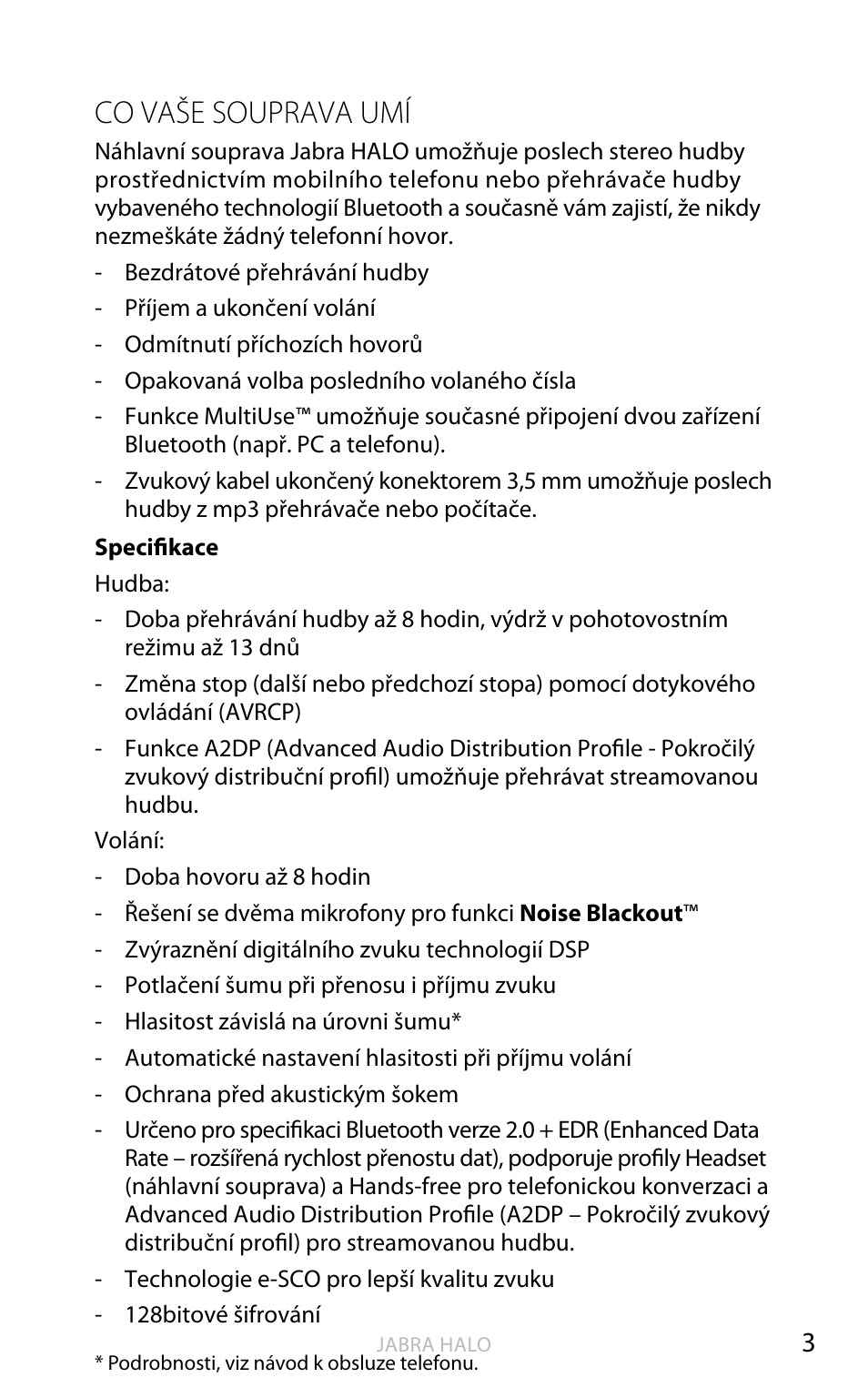 Česk y, Co vaše souprava umí | Jabra HALO BT650s User Manual | Page 287 / 518