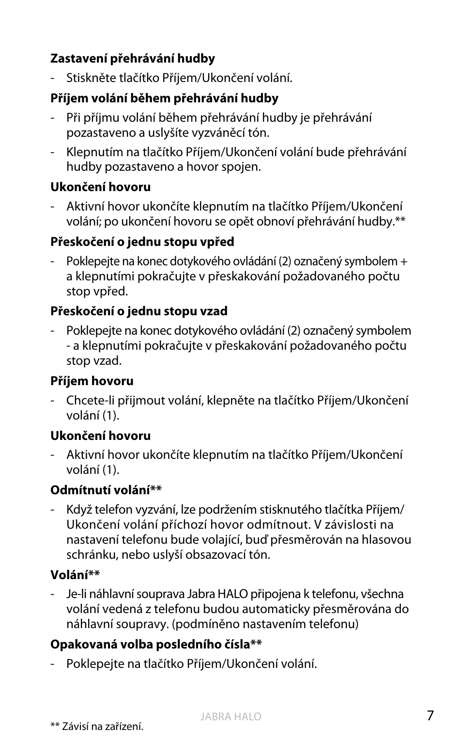 Česk y | Jabra HALO BT650s User Manual | Page 291 / 518