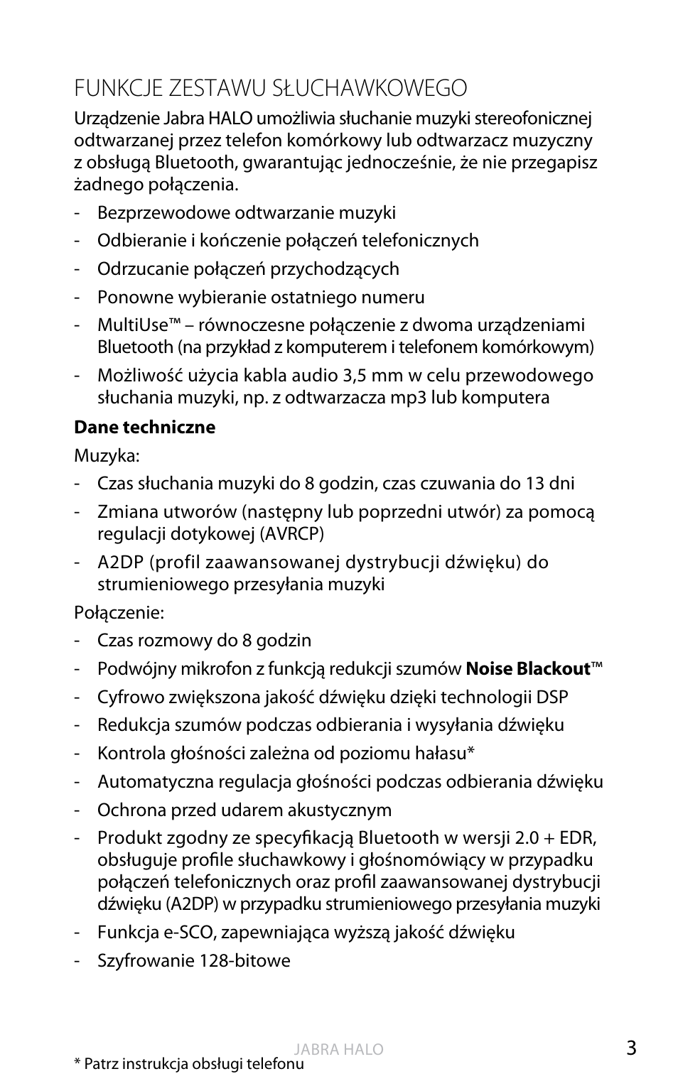 English, Funkcje zestawu słuchawkowego | Jabra HALO BT650s User Manual | Page 304 / 518