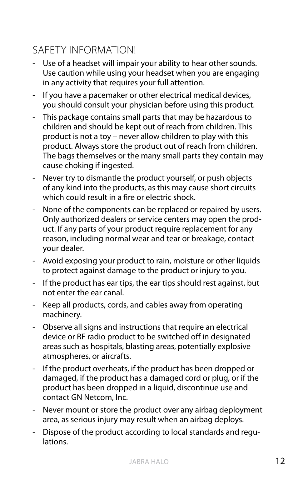 English, Safety information | Jabra HALO BT650s User Manual | Page 31 / 518