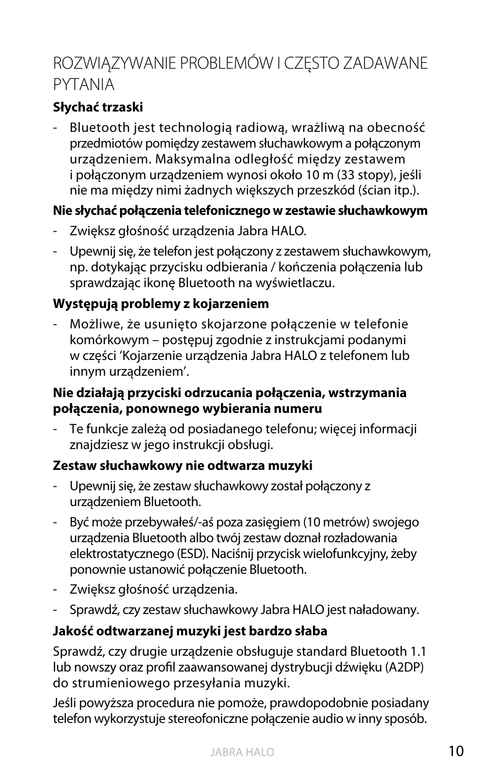 English, Rozwiązywanie problemów i często zadawane pytania | Jabra HALO BT650s User Manual | Page 311 / 518