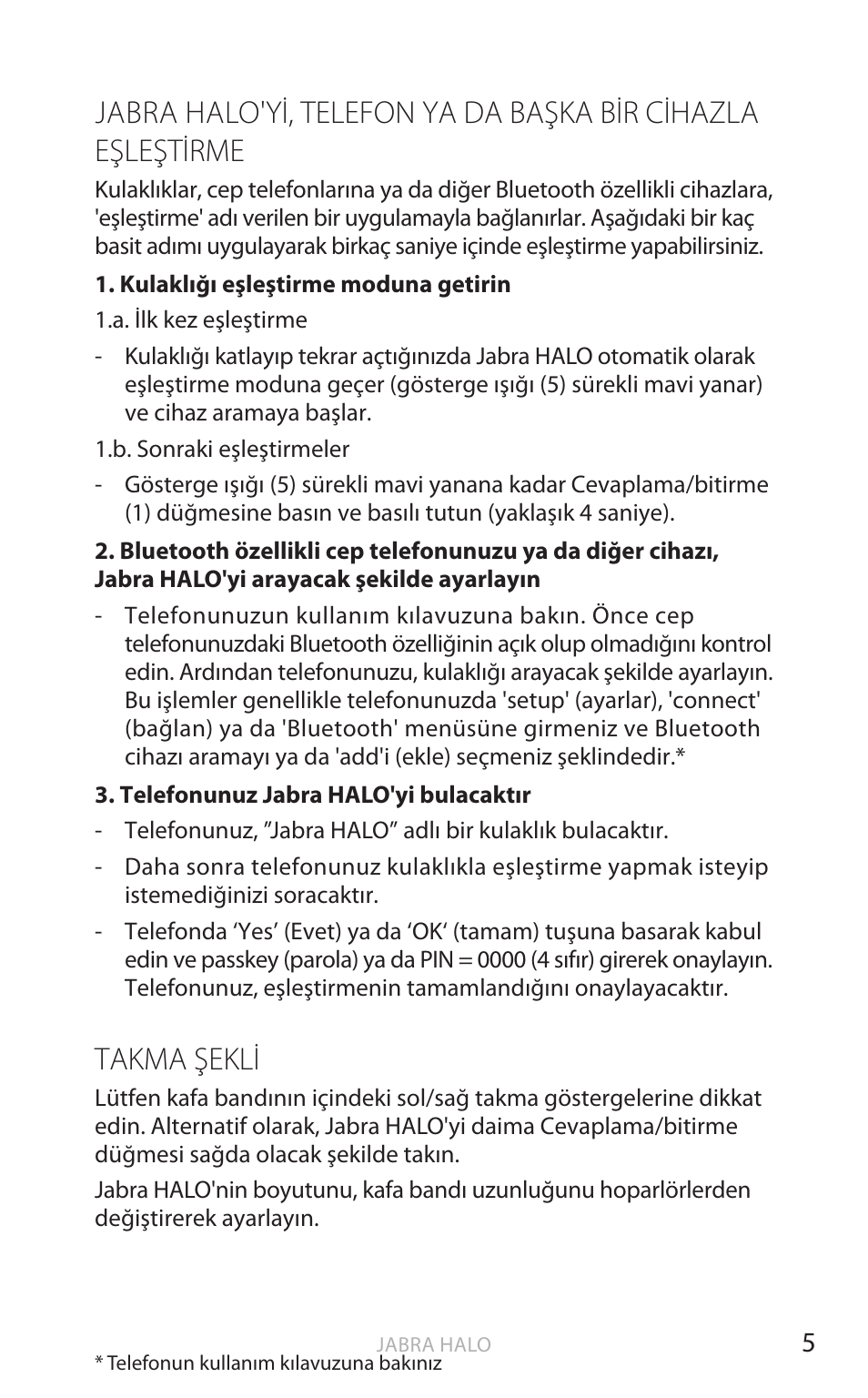 Türk çe, Takma şekli | Jabra HALO BT650s User Manual | Page 342 / 518