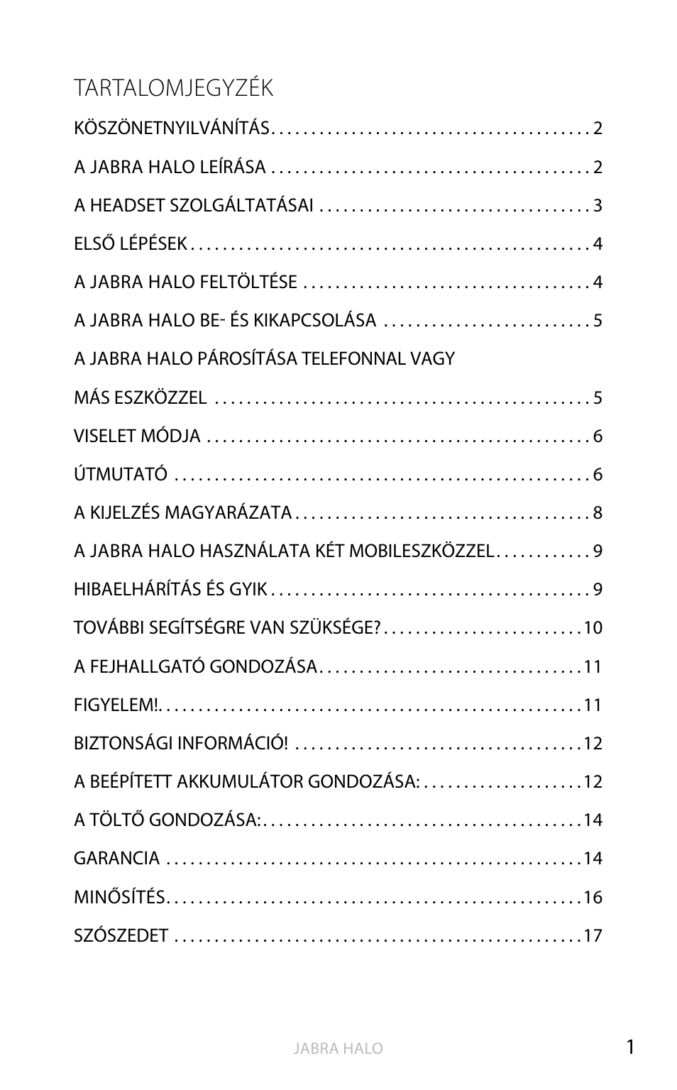 Magyar (kattintson ide a kézikönyvért), English, Tartalomjegyzék | Jabra HALO BT650s User Manual | Page 355 / 518