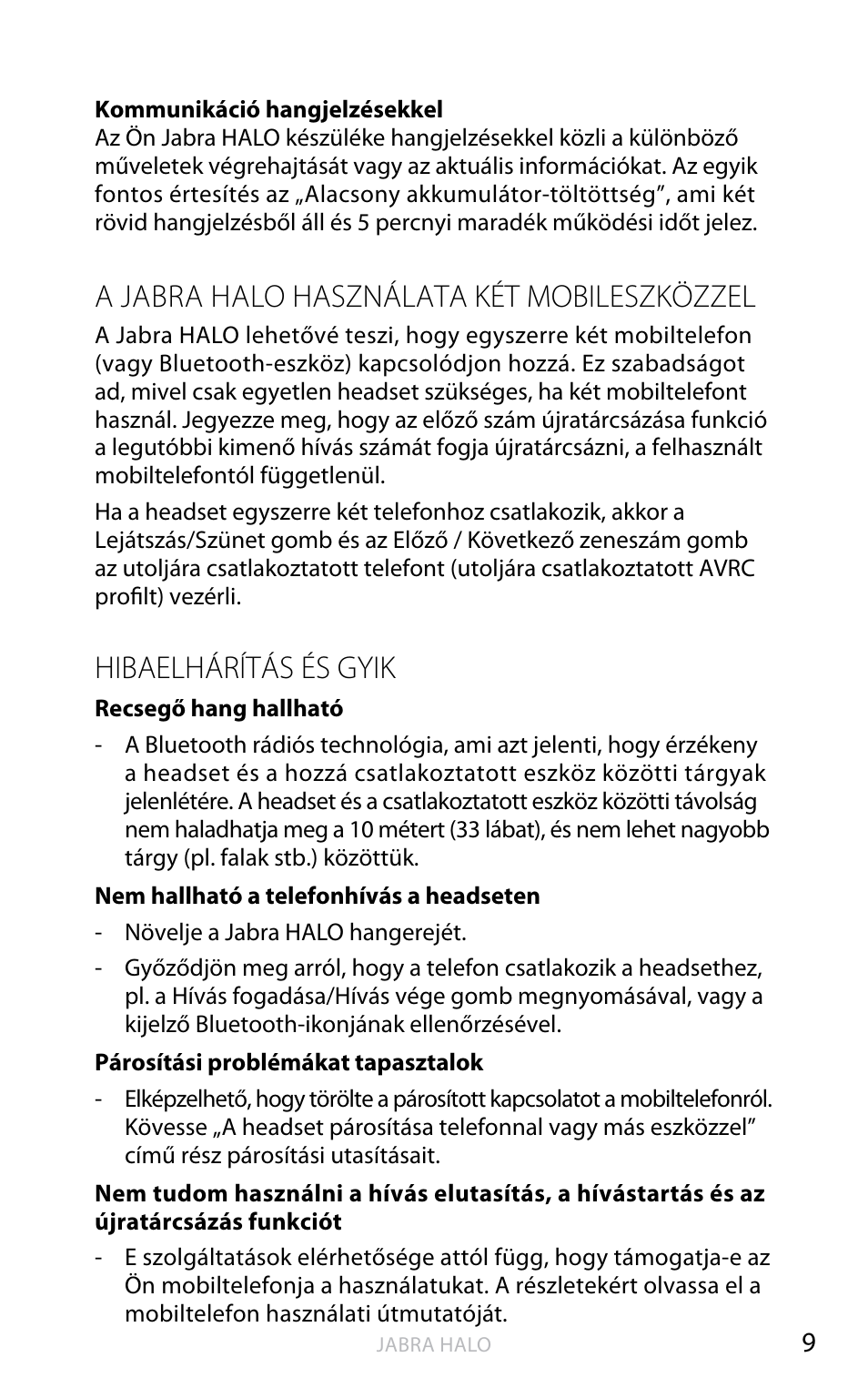 English, A jabra halo használata két mobileszközzel, Hibaelhárítás és gyik | Jabra HALO BT650s User Manual | Page 363 / 518