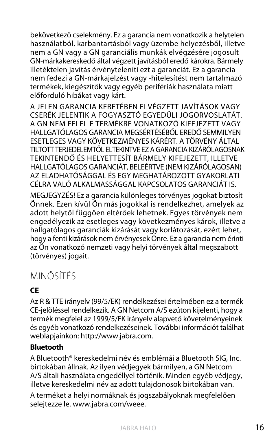 English, Minősítés | Jabra HALO BT650s User Manual | Page 370 / 518