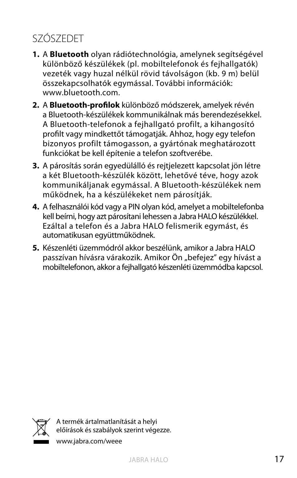 English, Szószedet | Jabra HALO BT650s User Manual | Page 371 / 518