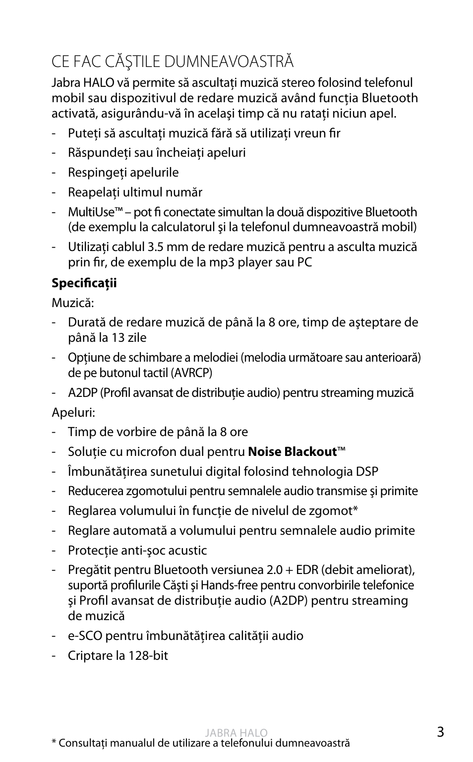 Limb a eng lez ă, Ce fac căştile dumneavoastră | Jabra HALO BT650s User Manual | Page 374 / 518