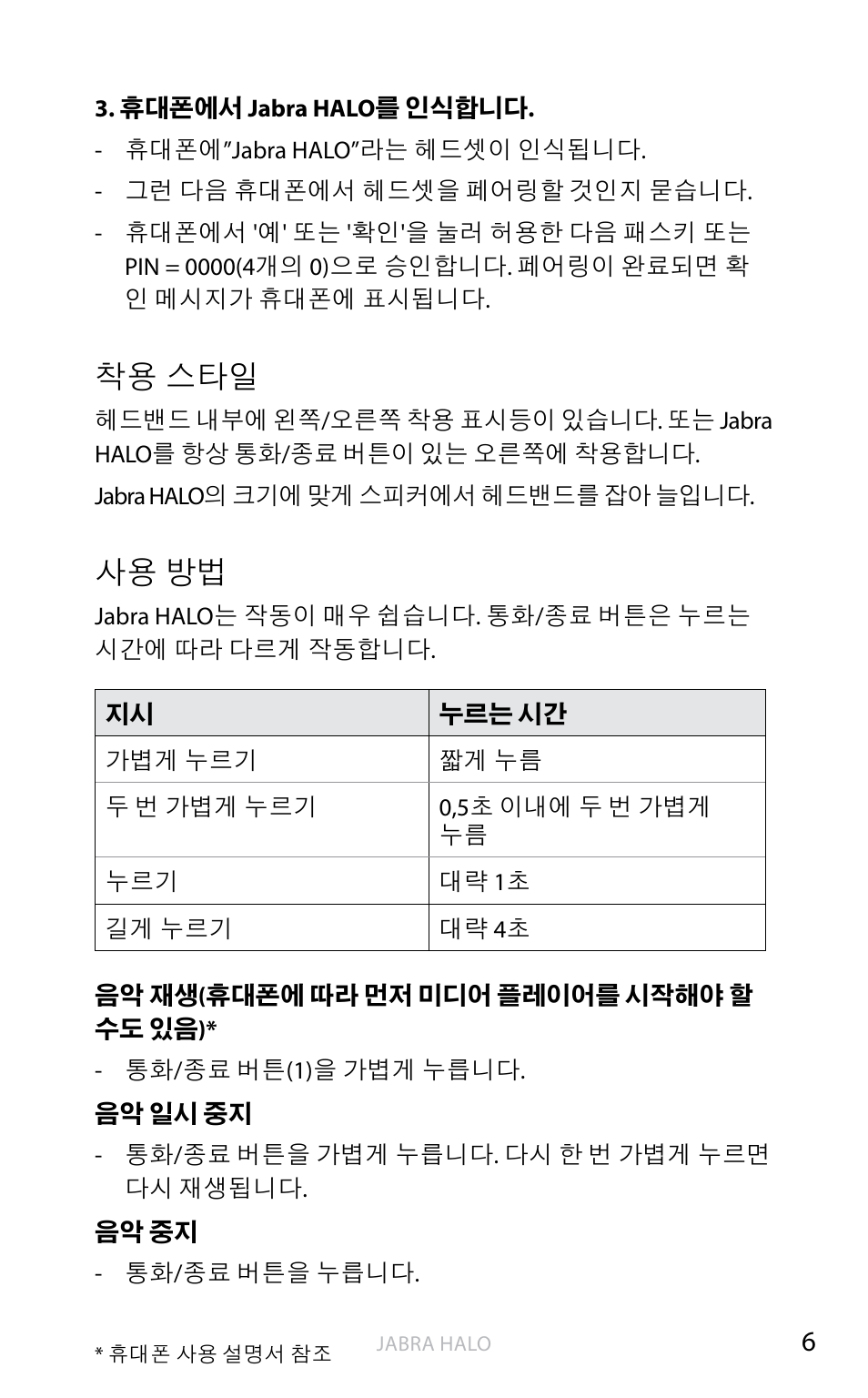 착용 스타일, 사용 방법 | Jabra HALO BT650s User Manual | Page 476 / 518