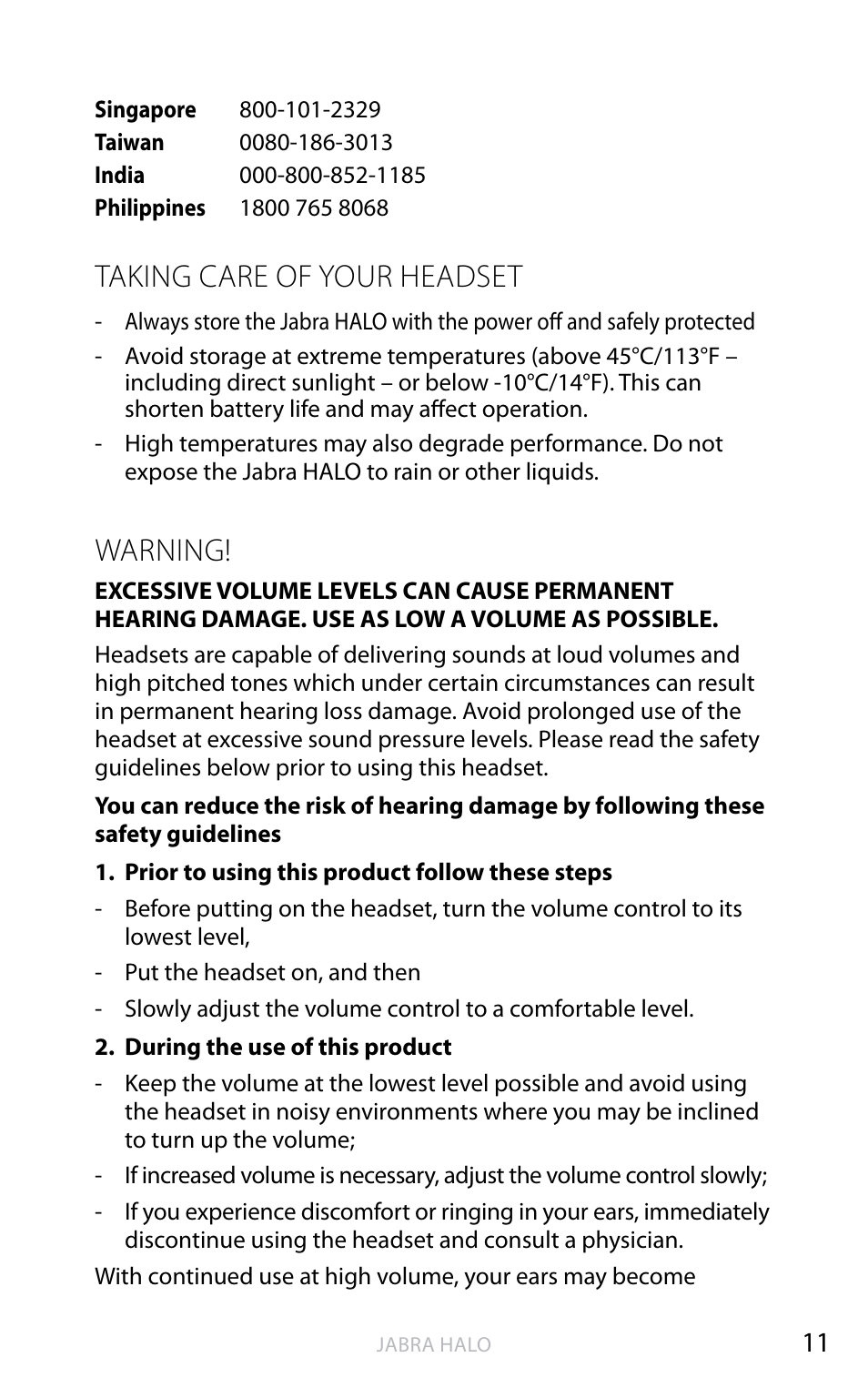 English, Taking care of your headset, Warning | Jabra HALO BT650s User Manual | Page 48 / 518