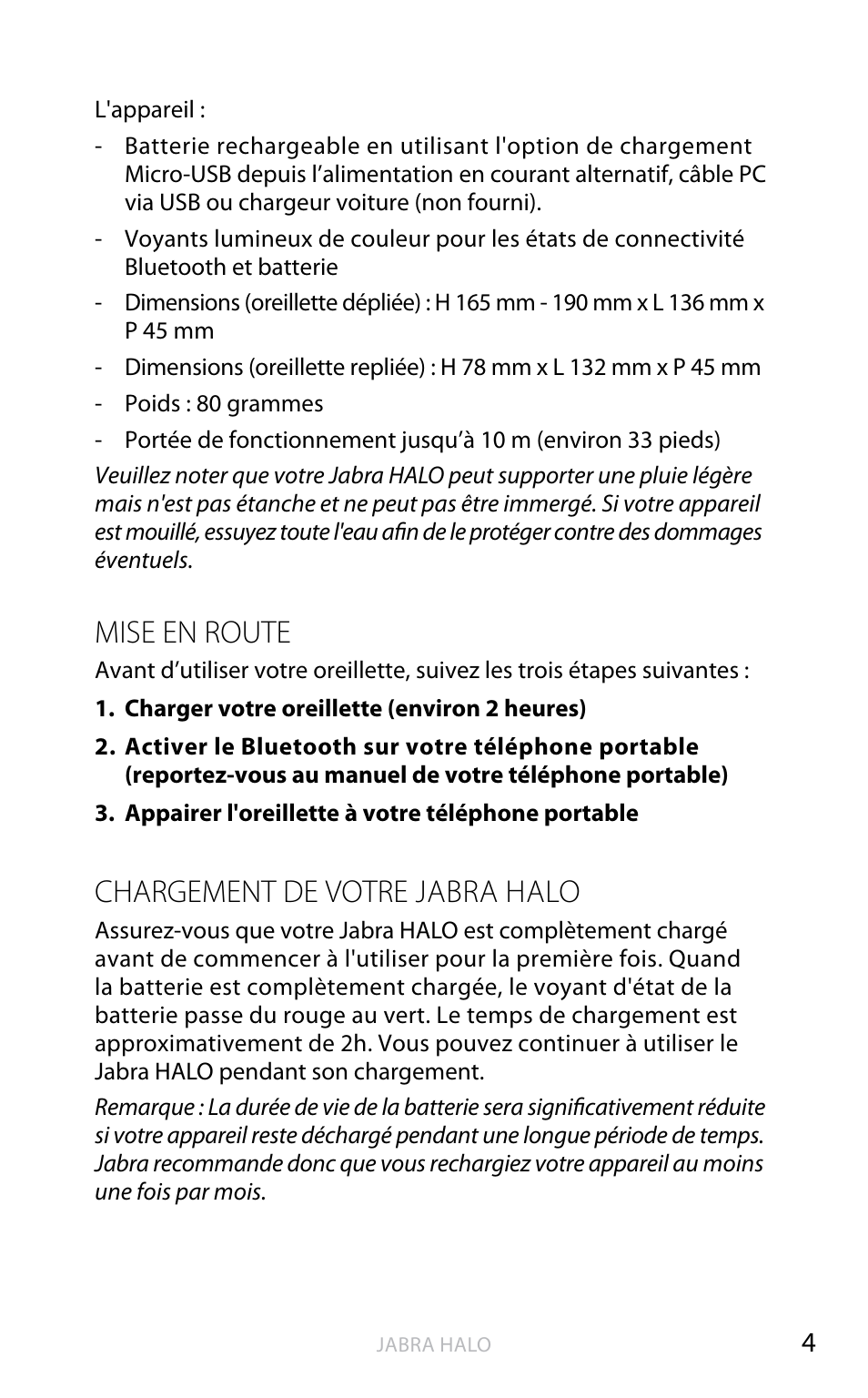 English, Mise en route, Chargement de votre jabra halo | Jabra HALO BT650s User Manual | Page 74 / 518