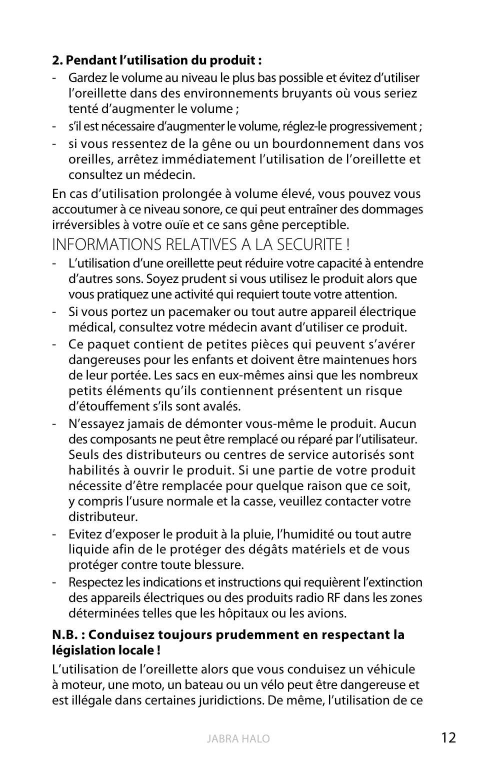 English, Informations relatives a la securite | Jabra HALO BT650s User Manual | Page 82 / 518