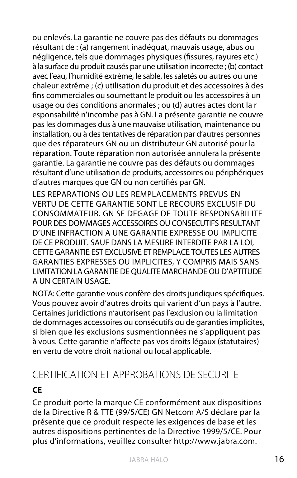 English, Certification et approbations de securite | Jabra HALO BT650s User Manual | Page 86 / 518