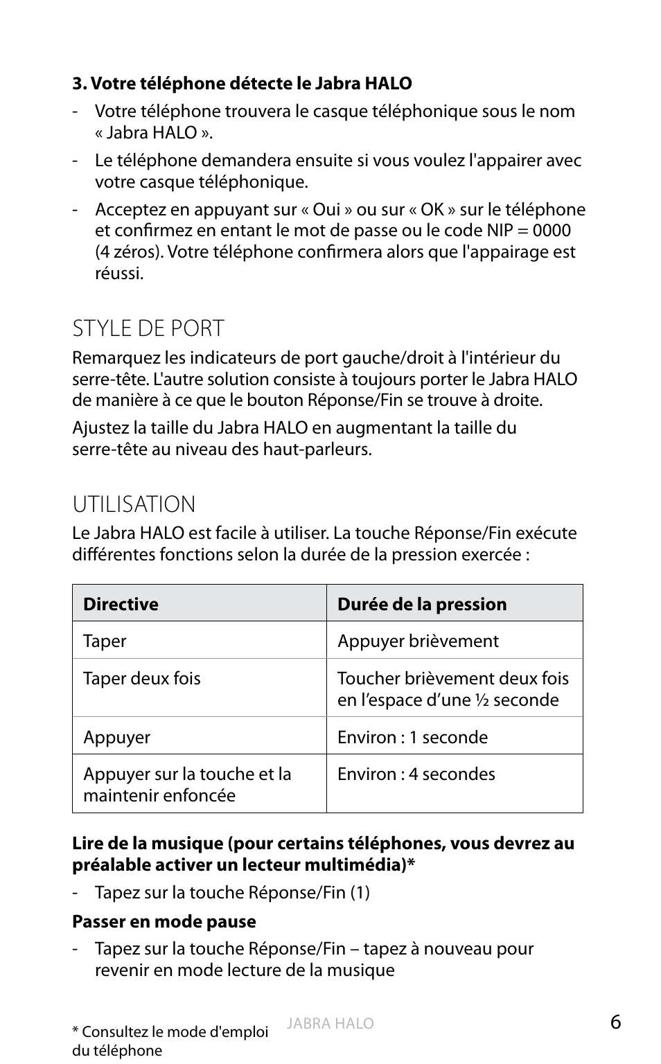 English, Style de port, Utilisation | Jabra HALO BT650s User Manual | Page 93 / 518