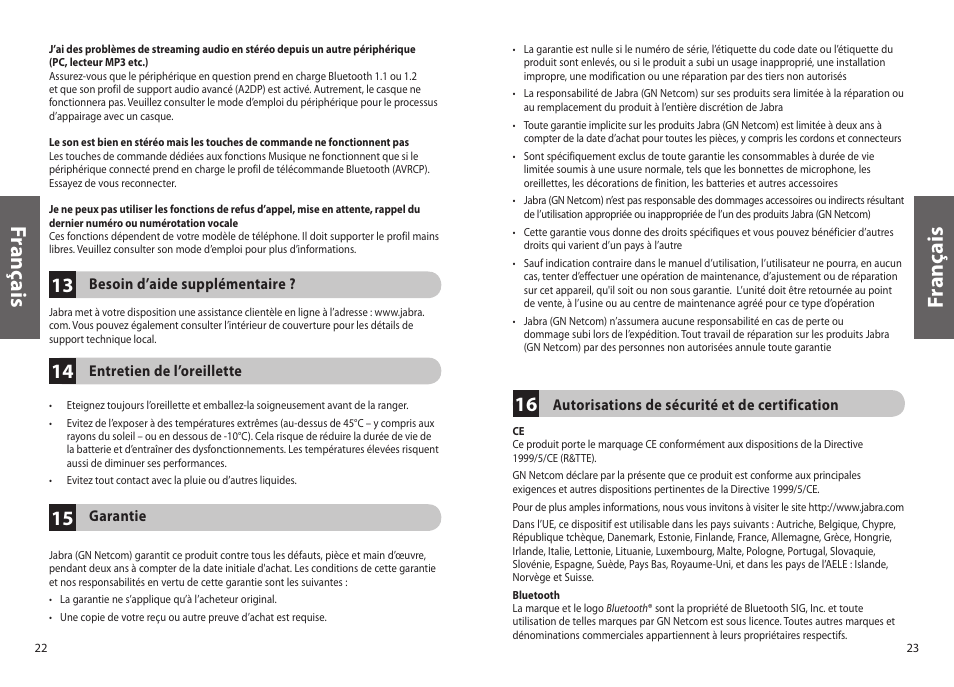 Fr an ça is | Jabra BT620s User Manual | Page 14 / 75