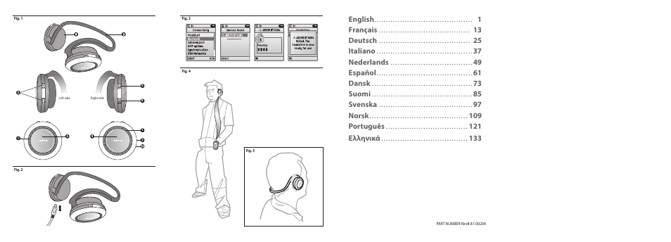 English, 1français, 13 deutsch | 25 italiano, 37 nederlands, 49 español, 61 dansk, 73 suomi, 85 svenska, 97 norsk | Jabra BT620s User Manual | Page 2 / 75