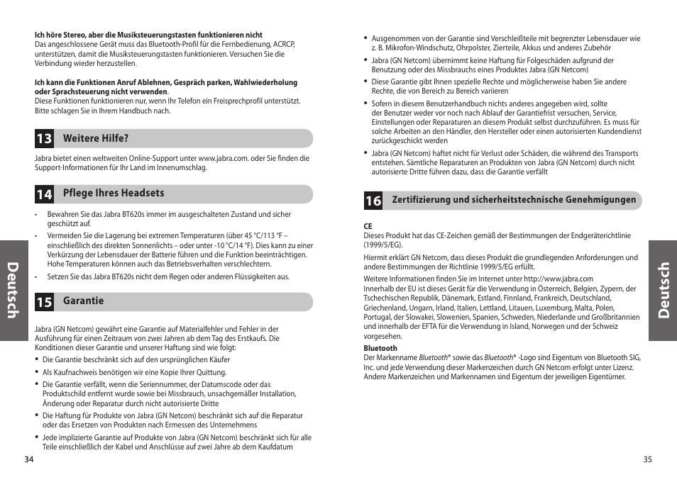 Deu ts ch | Jabra BT620s User Manual | Page 20 / 75