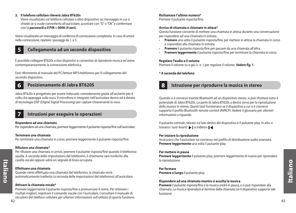 Ita lia n o, It al ia n o | Jabra BT620s User Manual | Page 24 / 75