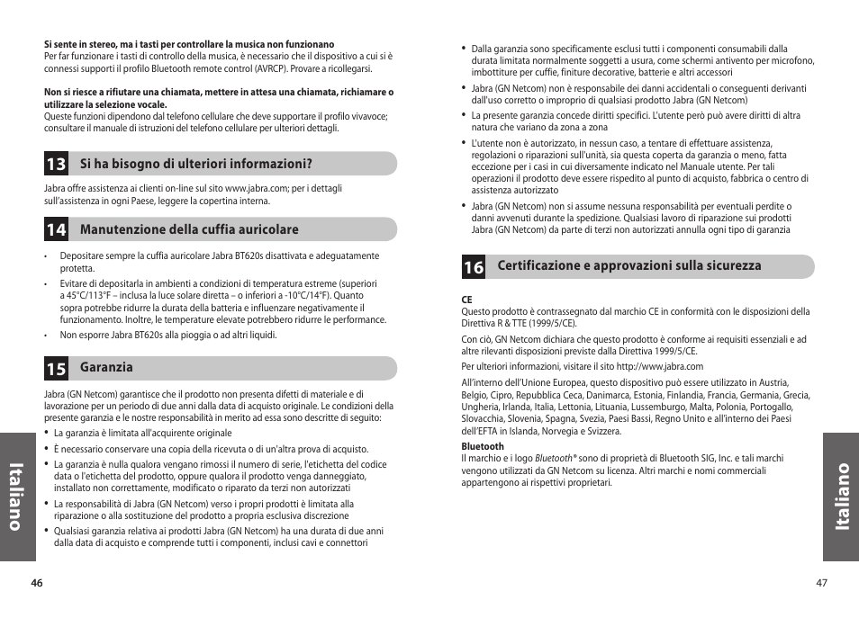 Ita lia n o, It al ia n o | Jabra BT620s User Manual | Page 26 / 75