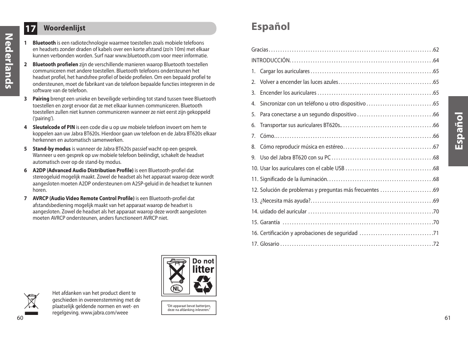 Ned er la n d s, Es p añ o l español | Jabra BT620s User Manual | Page 33 / 75