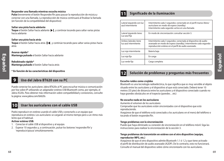 Es p añ o l | Jabra BT620s User Manual | Page 37 / 75