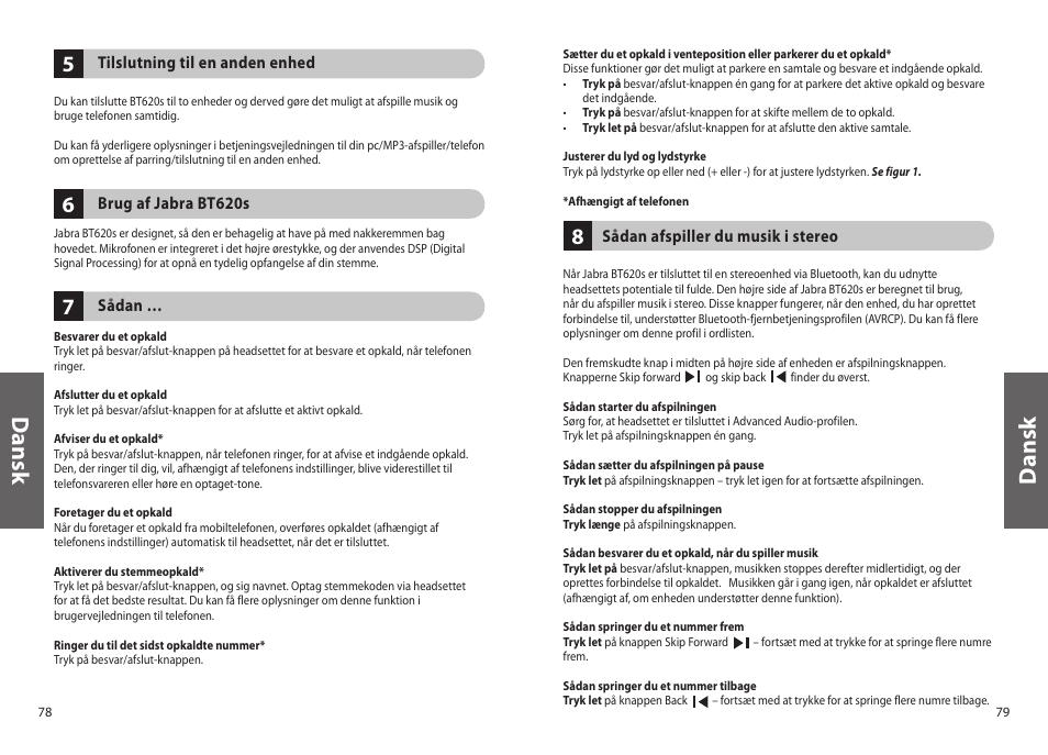 Dan sk | Jabra BT620s User Manual | Page 42 / 75