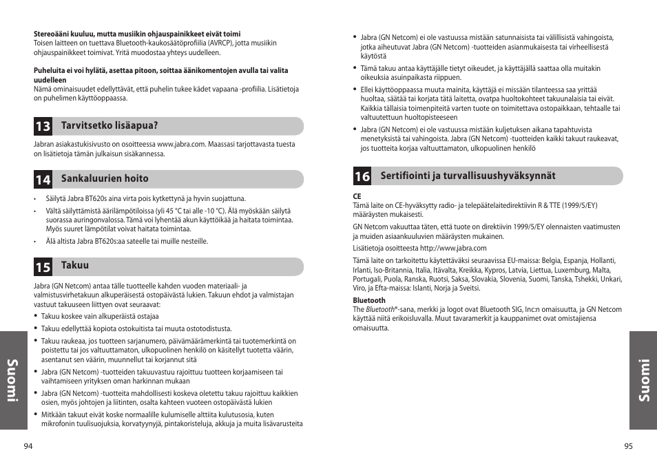 Su o m i | Jabra BT620s User Manual | Page 50 / 75