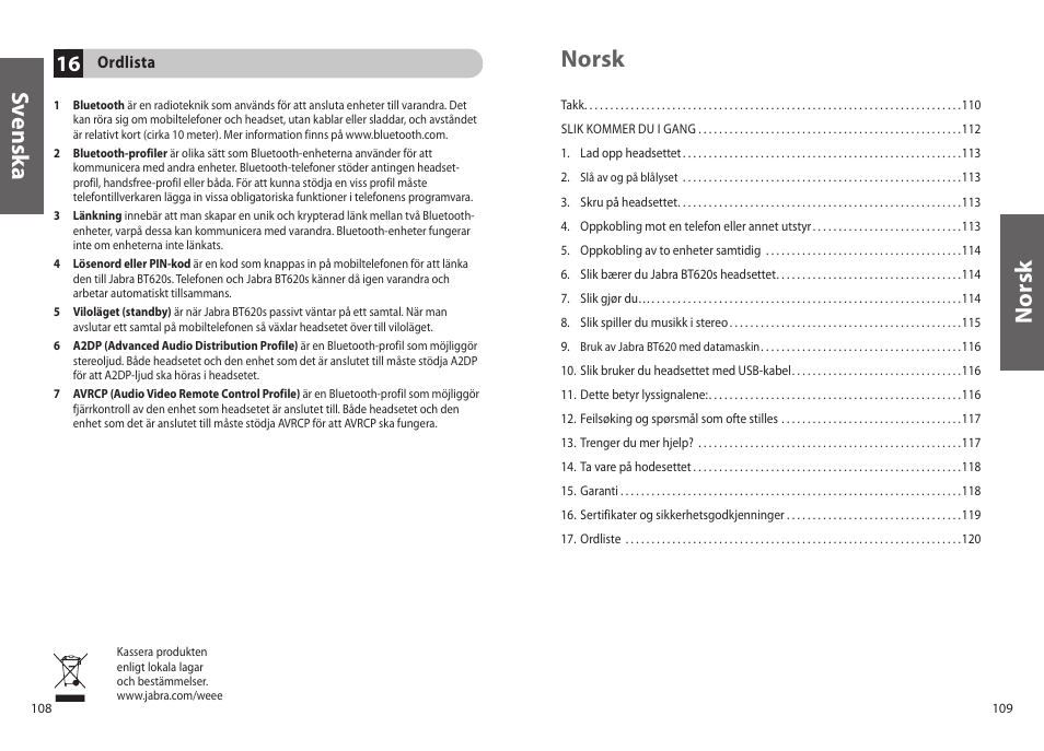 Sv en sk a, No rs k norsk | Jabra BT620s User Manual | Page 57 / 75