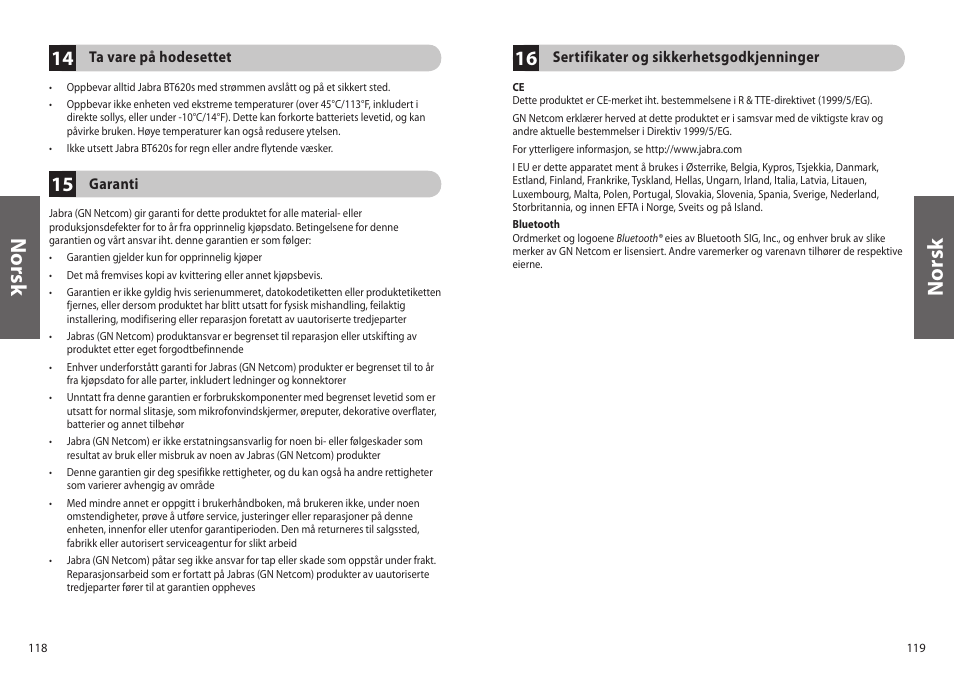 No rs k | Jabra BT620s User Manual | Page 62 / 75