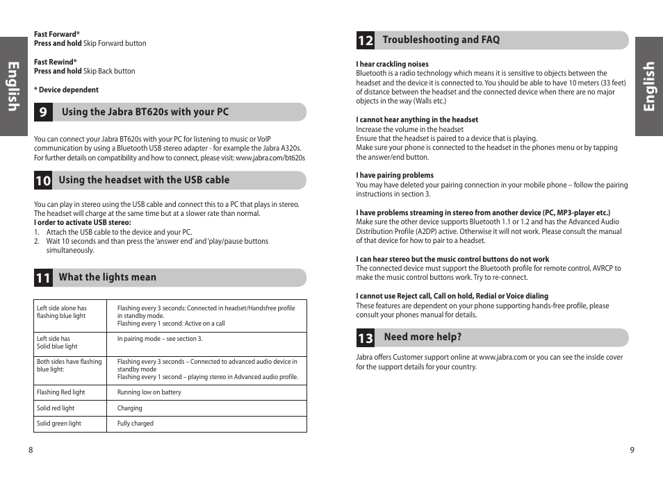 En g lis h | Jabra BT620s User Manual | Page 7 / 75