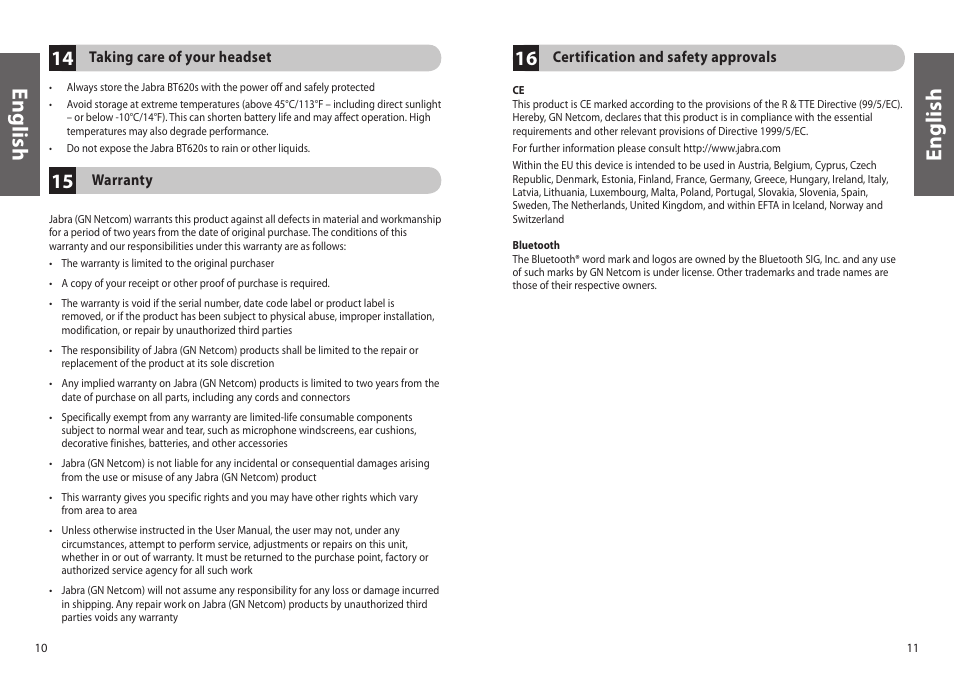 En g lis h | Jabra BT620s User Manual | Page 8 / 75